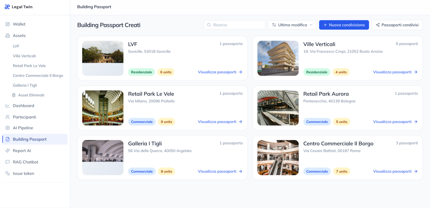 Building Passport list with per-asset passports and selective sharing