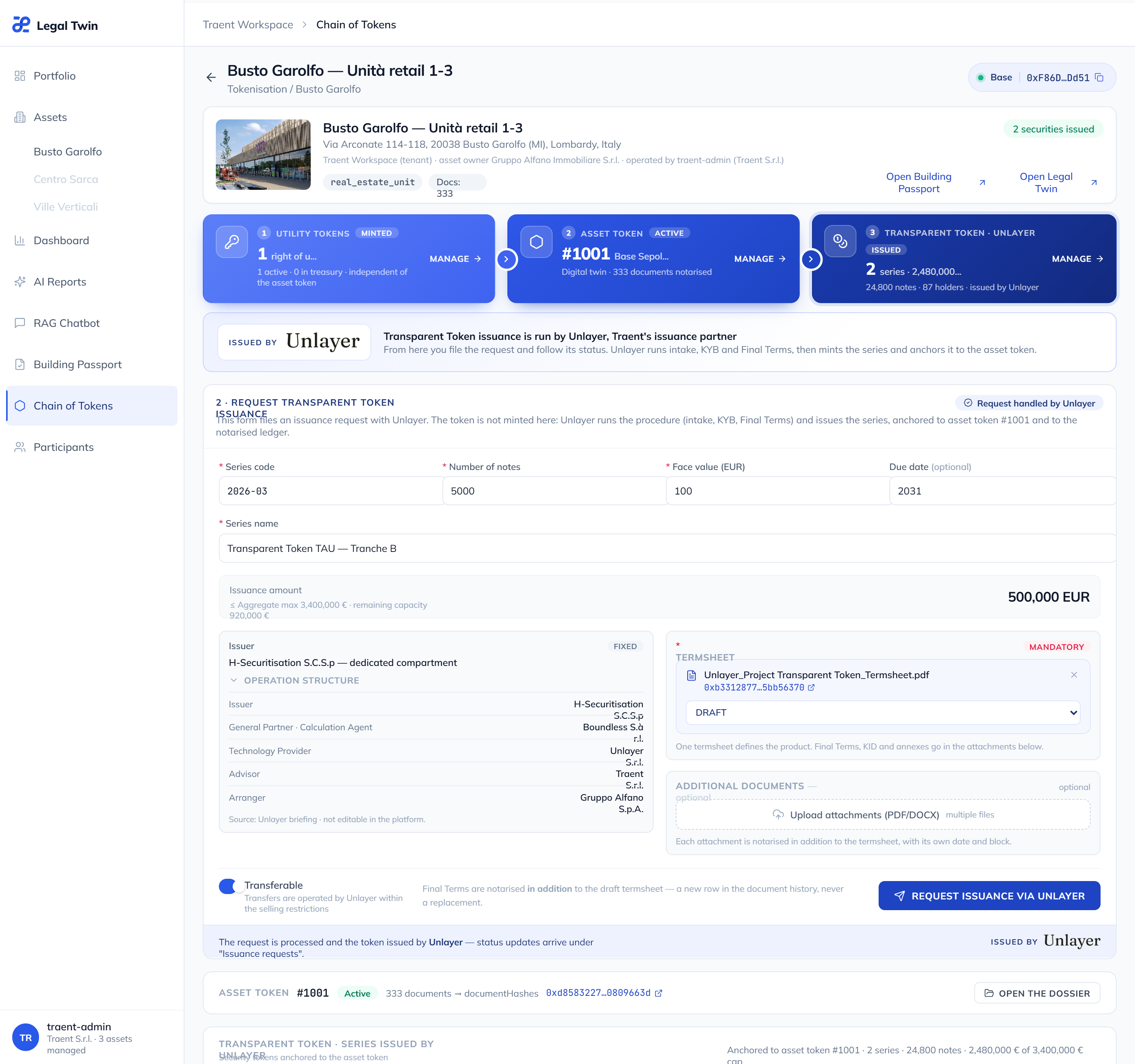 Traent Transparent Token workflow interface